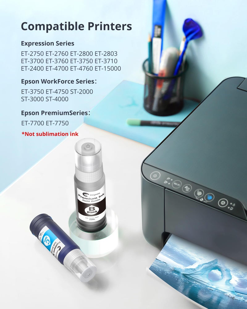 Hiipoo Compatible 502 T502 Refill Ink Bottles Replacement for ET-2750 ET2760 ET-2850 ET-2800 ET-3750 ET-3850 ET-3760 ET-4850 ET-2803 ET-4800 ET-3700 ET-15000 Printer - Image 2